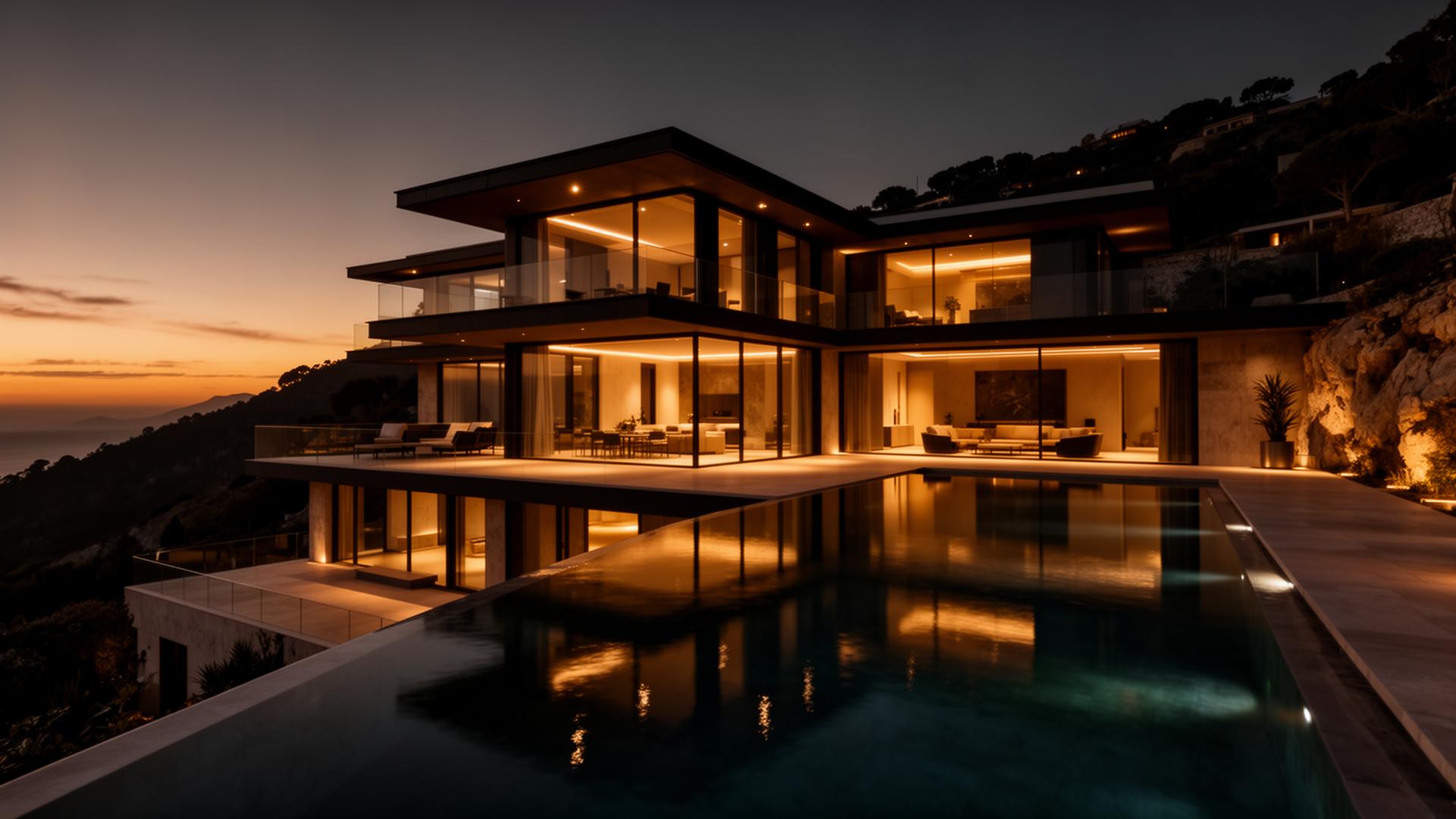 Villa de lujo al atardecer